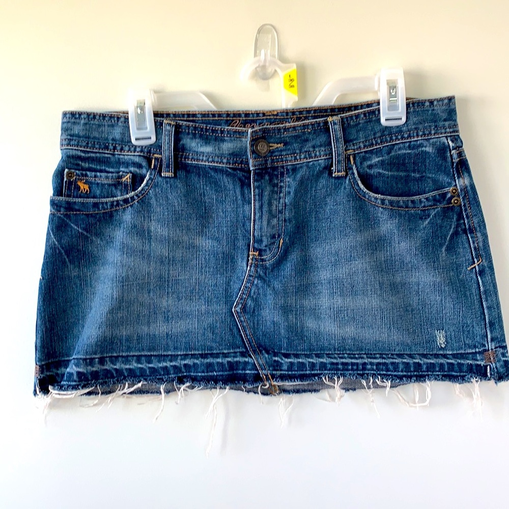 A&F Blue Jean Distressed Denim Mini Skirt
